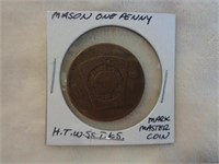 Rare Mason One Penny - Mark Master Coin