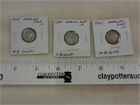 3 Silver Mercusy Dimes 1945
