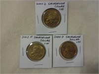 3 Sacagawea 1 Dollar Coins 2000-P & D