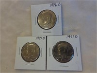 3 Kennedy Half Dollars 1971-D & 1976-D