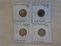 4 Silver Mercury Dimes 1934-D & 1935