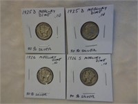 4 Silver Mercury Dimes 1935-D, 1936 & 1936-S