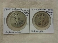 2 Silver Walking Liberty Half Dollars 1918