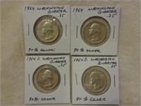 4 Silver Quarters 1964 & 1964-D