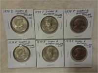 6 Susan B. Anthony $1 Coins 1979-P & D