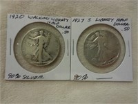 2 Silver Walking Liberty Half Dollars
