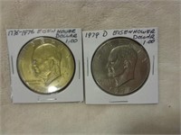 2 Eisenhower Dollars 1976 & 1979-D