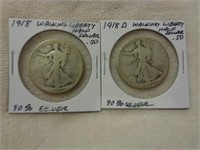 2 Silver Walking Liberty Half Dollars 1918