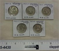 5 Silver Quarters1951, 52, 53, & 54