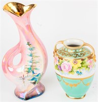 2 Hand Painted Vases, Italian & Nippon Moriage