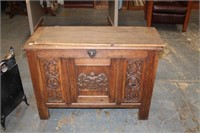 Oak Carved Cabinet w/ wrought iron hinge