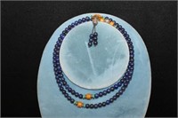 Dark Blue Round Beaded Necklace