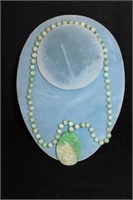 Light Green Necklace with carved Pendant
