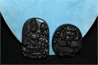 2 Carved Black Pendants
