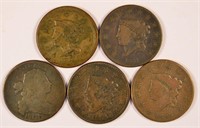 5 Different Large Cents.