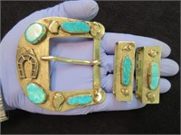large turquoise buckle & 2 loops (western)