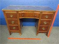 vintage 7 drawer mahogany desk (glass top)