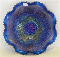 Embroidered Mums ruffled bowl w/ribbed back - blue