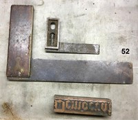 Lot: printing block; try square; machinist square