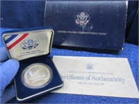 "us constitution" proof 90% silver dollar & box
