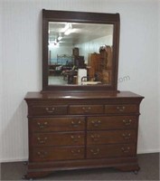 Mahogany Double Size 9 Drawer Dresser with Mirror