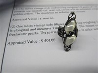vint. ladies sterling-pearl ring & appraisal sz 4
