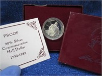 1982 washington 90% silver proof half dollar & box