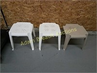 3 plastic patio side tables