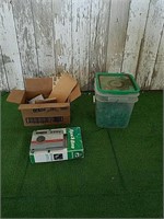 Rain bird control box, plastic caps, sand paper.