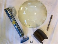 Lot: HUDSON bug sprayer; a glass lens; screwdriver