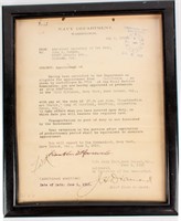 1916 Signed Franklin D. Roosevelt Navy Dept Letter