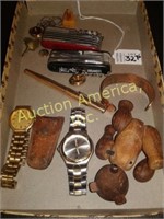 Tray Lot of Watches, Pocket Knives, Misc.