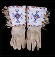 Lakota Sioux Beaded Gauntlet Gloves circa 1890