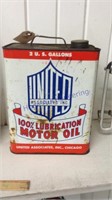 United Associates 2 gallon oil can, Has oil in it