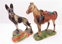 Western Horse & Rin Tin Tin Carnival Chalkware