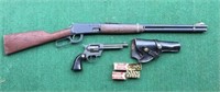 High Standard 22 pistol, holster, bullets & BB gun