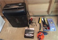 shredder, glue gun , misc tools, Alan Jackson CDs