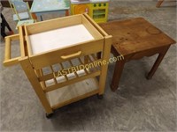 ROLLING KITCHEN CART & A WOODEN TABLE