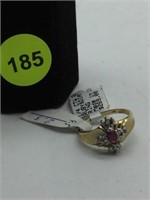 10K YELLOW GOLD RING WITH RUBY CENTER STONES - SZ
