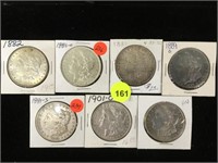 7 PC MORGAN SILVER DOLLAR LOT - 1882, 1883-O, 1885