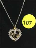 STERLING SILVER NECKLACE & "MOM" HEART SHAPED PEND