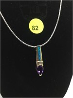 STERLING SILVER NECKLACE & PENDANT WITH AMETHYST &