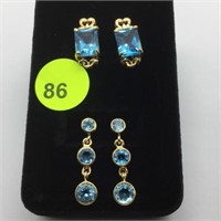 2 PAIR OF STERLING SILVER EARRINGS WITH BLUE TOPAZ