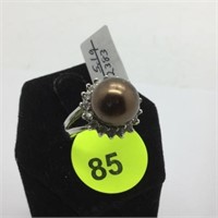 STERLING SILVER RING WITH BROWN PEARL - SZ 5.5