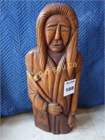 Standing Carved Man with Eagle Feather & Pipe