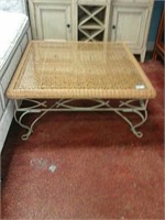 Wrought iron wicker square glass top coffee table