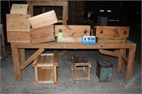 Assort. Cabinet Drawers, Stools, Work Bench