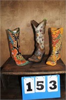 (3) Ceramic Painted Cowboy Boots