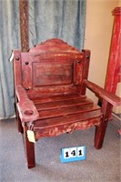 Distressed Wooden Chair w/Cup Holder