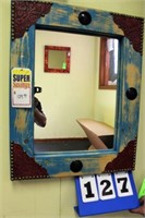 Mirror in Wooden Frame w/Leather Accents